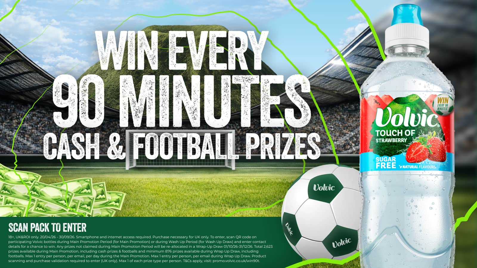 Volvic Win Vip Volvic UK: Win Cash and Football prizes Every 90 Minutes with Volvic